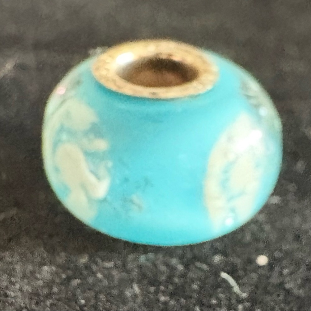 Turquoise blown glass & SS bead
